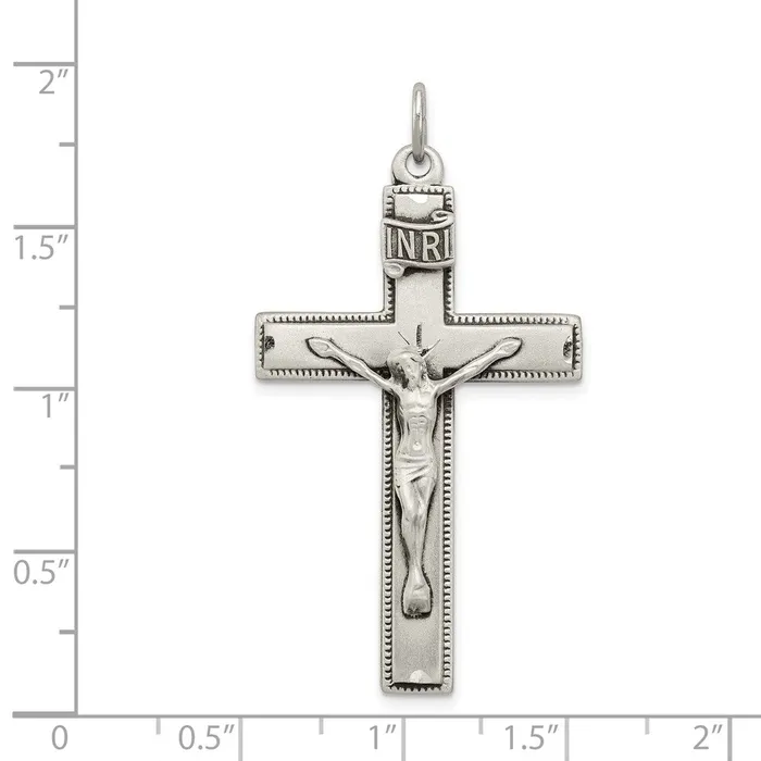 TreasureFineJewelers Necklaces Sterling Silver INRI Crucifix Cross w Prayer Pendant