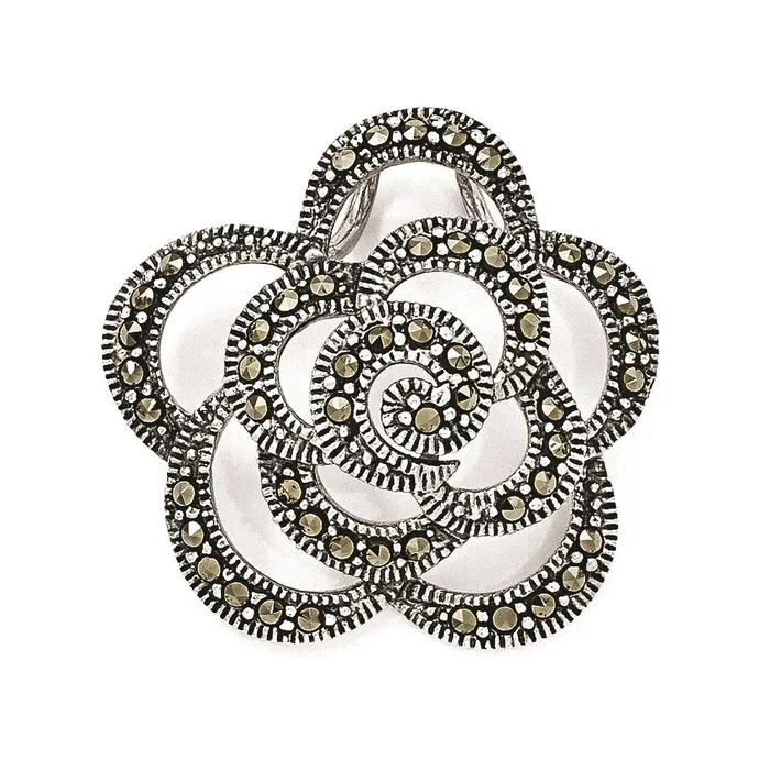 TreasureFineJewelers Necklaces Sterling Silver Marcasite Flower Pendant