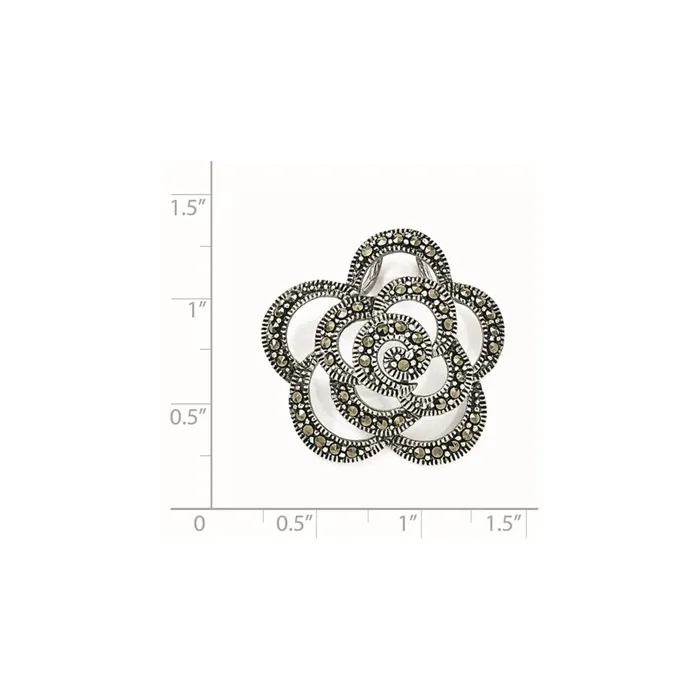 TreasureFineJewelers Necklaces Sterling Silver Marcasite Flower Pendant