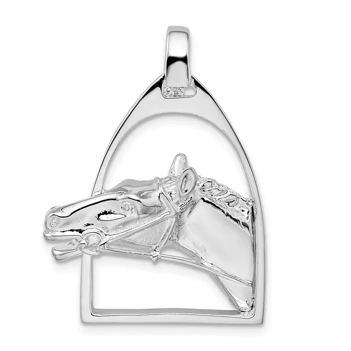 TreasureFineJewelers Necklaces Sterling Silver Polished Horse Head wStirrup Pendant TreasureFineJewelers Necklaces Sterling Silver Polished Horse Head wStirrup Pendant