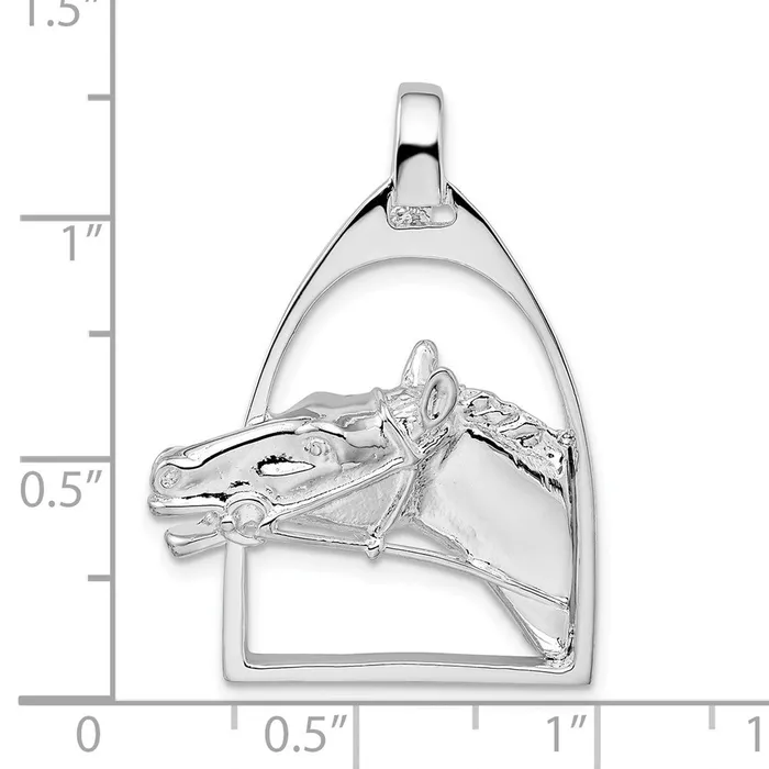 TreasureFineJewelers Necklaces Sterling Silver Polished Horse Head wStirrup Pendant