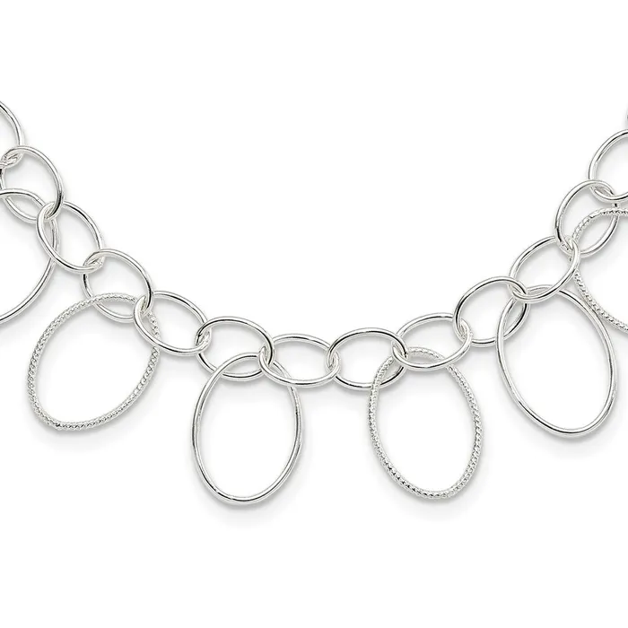 TreasureFineJewelers Necklaces Sterling Silver Polished Textured Fancy Link Necklace TreasureFineJewelers Necklaces Sterling Silver Polished Textured Fancy Link Necklace