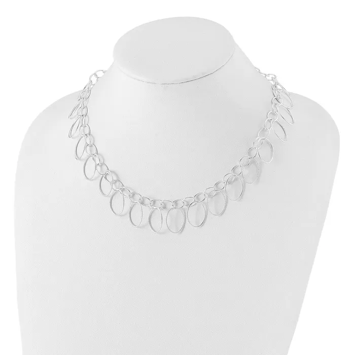 TreasureFineJewelers Necklaces Sterling Silver Polished Textured Fancy Link Necklace
