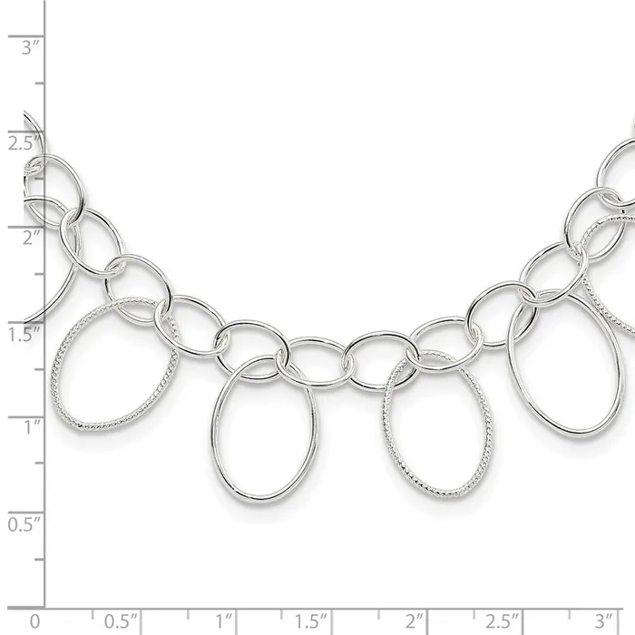 TreasureFineJewelers Necklaces Sterling Silver Polished Textured Fancy Link Necklace