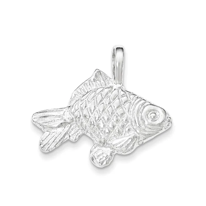 TreasureFineJewelers Necklaces Sterling Silver Polished Textured Goldfish Pendant TreasureFineJewelers Necklaces Sterling Silver Polished Textured Goldfish Pendant