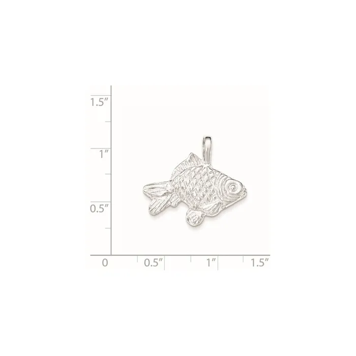 TreasureFineJewelers Necklaces Sterling Silver Polished Textured Goldfish Pendant