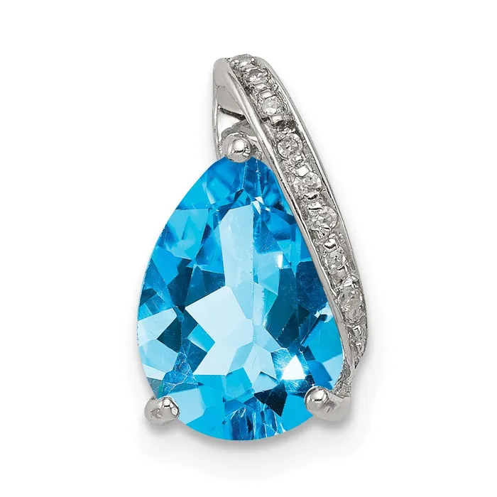 TreasureFineJewelers Necklaces Sterling Silver Rhodium Pear Swiss Blue Topaz Pendant TreasureFineJewelers Necklaces Sterling Silver Rhodium Pear Swiss Blue Topaz Pendant