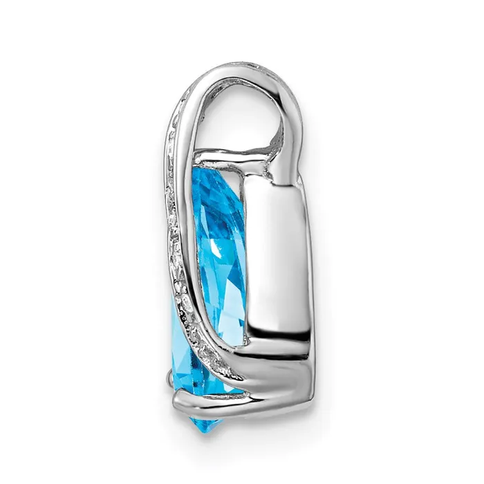 TreasureFineJewelers Necklaces Sterling Silver Rhodium Pear Swiss Blue Topaz Pendant