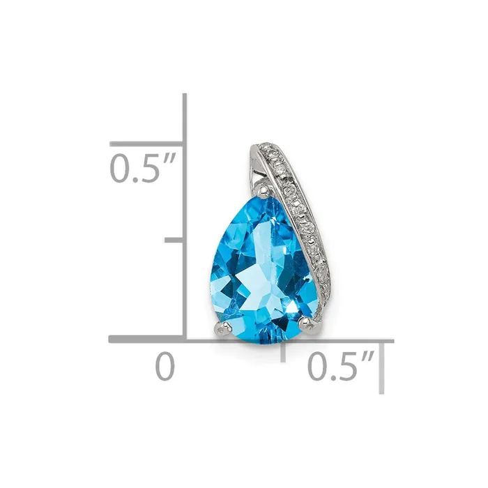 TreasureFineJewelers Necklaces Sterling Silver Rhodium Pear Swiss Blue Topaz Pendant