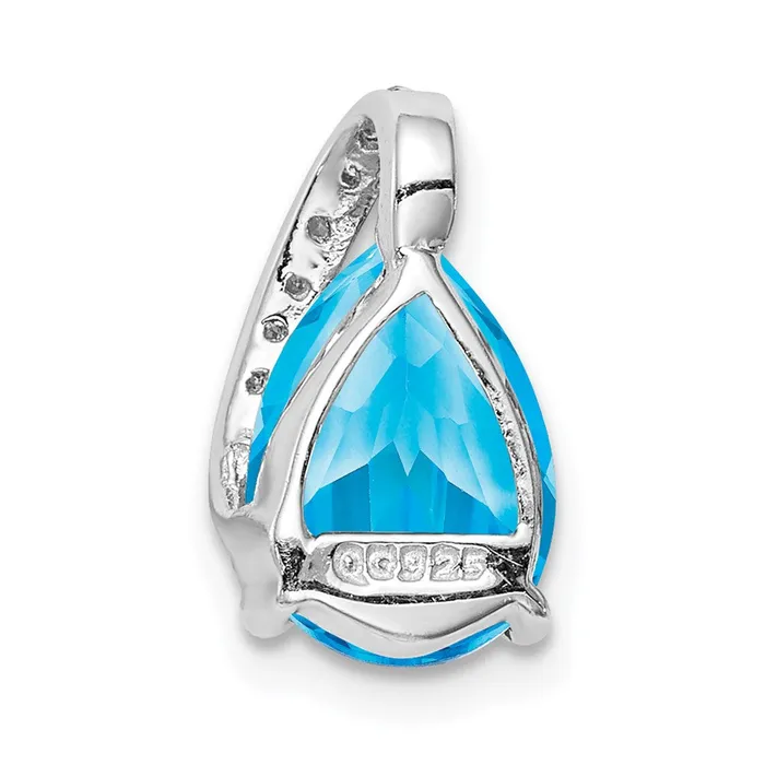 TreasureFineJewelers Necklaces Sterling Silver Rhodium Pear Swiss Blue Topaz Pendant