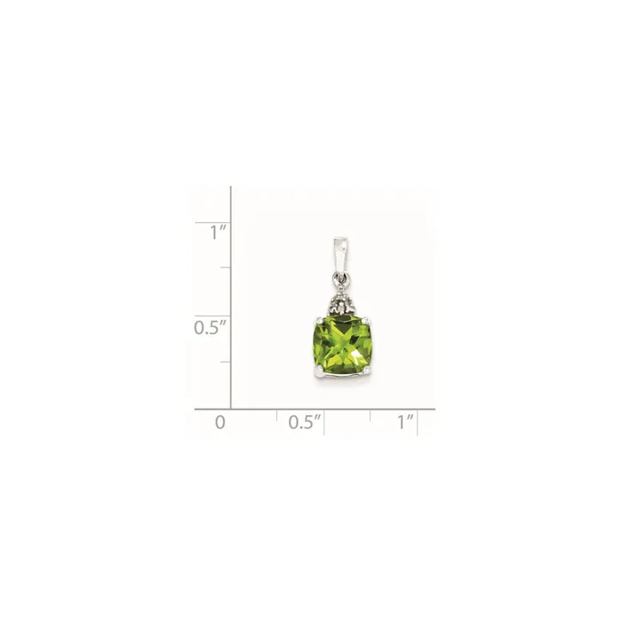 TreasureFineJewelers Necklaces Sterling Silver Rhodium Peridot Diamond Pendant