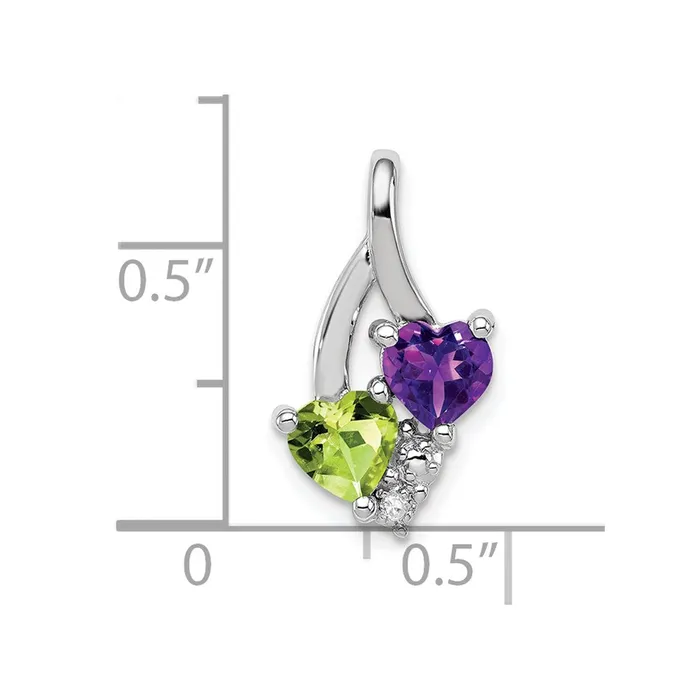 TreasureFineJewelers Necklaces Sterling Silver Rhodiumplated Amethyst Peridot Diamond Pendant
