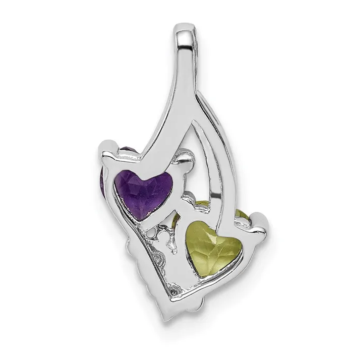 TreasureFineJewelers Necklaces Sterling Silver Rhodiumplated Amethyst Peridot Diamond Pendant