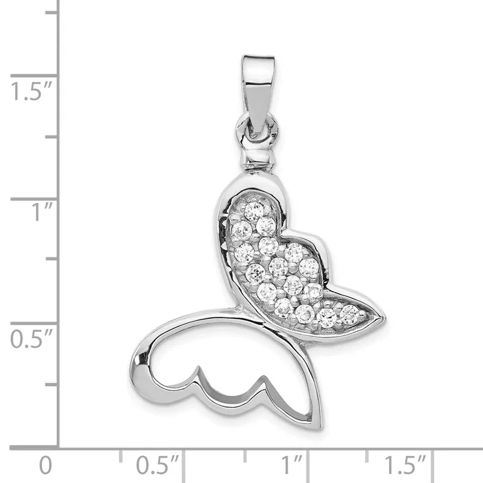 TreasureFineJewelers Necklaces Sterling Silver Rhodiumplated Butterfly CZ Ash Holder Pendant