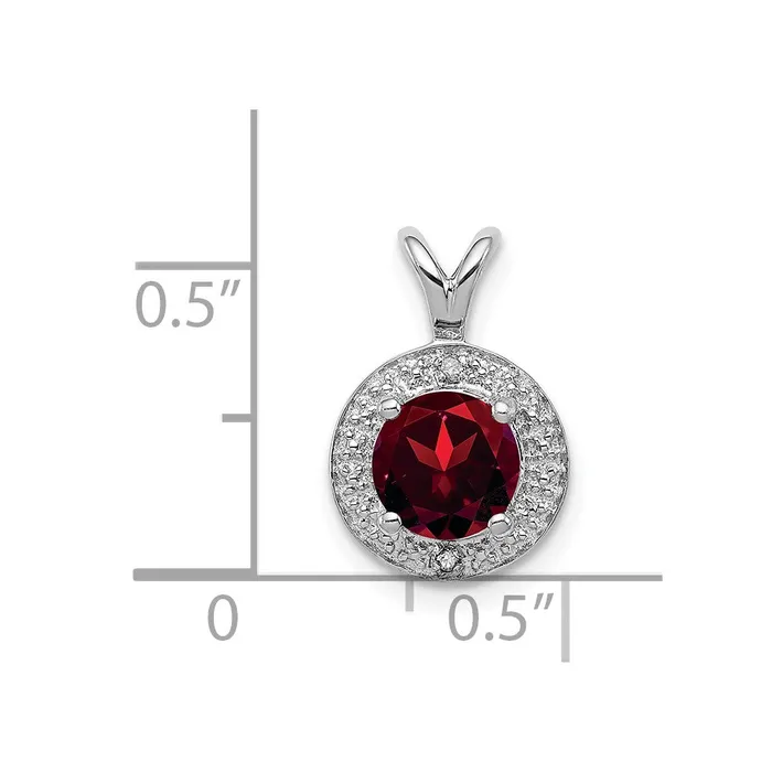 TreasureFineJewelers Necklaces Sterling Silver Rhodiumplated Diam Garnet Pendant