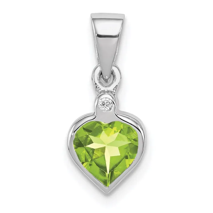 TreasureFineJewelers Necklaces Sterling Silver Rhodium Plated Peridot and Diamond Pendant TreasureFineJewelers Necklaces Sterling Silver Rhodium Plated Peridot and Diamond Pendant