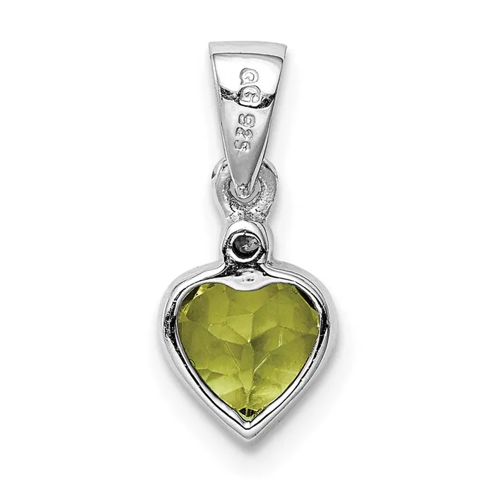 TreasureFineJewelers Necklaces Sterling Silver Rhodium Plated Peridot and Diamond Pendant