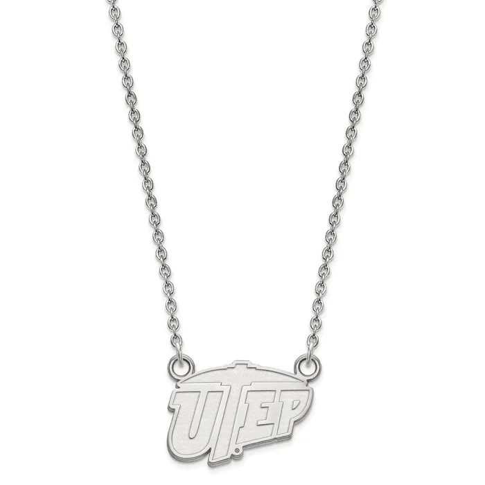 TreasureFineJewelers Necklaces Sterling Silver Rhodiumplated University of Texas at El Paso Small Pendant 18 inch Necklace