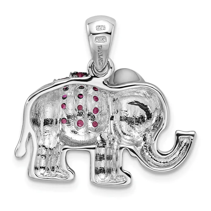 TreasureFineJewelers Necklaces Sterling Silver Rhodium Polished Rhodolite Garnet Elephant Pendant