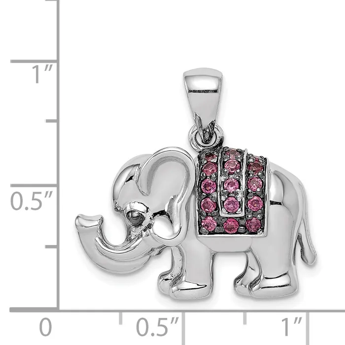 TreasureFineJewelers Necklaces Sterling Silver Rhodium Polished Rhodolite Garnet Elephant Pendant