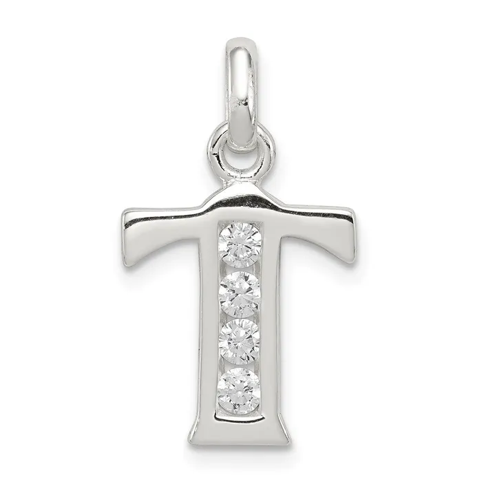 TreasureFineJewelers Necklaces Sterling Silver White CZ Letter T Initial Pendant TreasureFineJewelers Necklaces Sterling Silver White CZ Letter T Initial Pendant