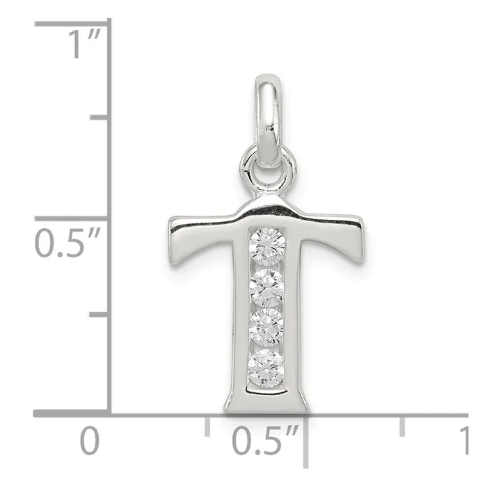 TreasureFineJewelers Necklaces Sterling Silver White CZ Letter T Initial Pendant