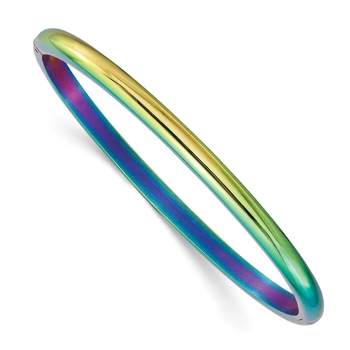 TreasureFineJewelers Stainless Steel Polished Rainbow IPplated 4mm Hinged Bangle Bracelets TreasureFineJewelers Stainless Steel Polished Rainbow IPplated 4mm Hinged Bangle Bracelets