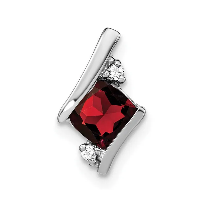 TreasureFineJewelers Sterling Silver Antique Cushion Garnet and Diamond Pendant Necklaces TreasureFineJewelers Sterling Silver Antique Cushion Garnet and Diamond Pendant Necklaces