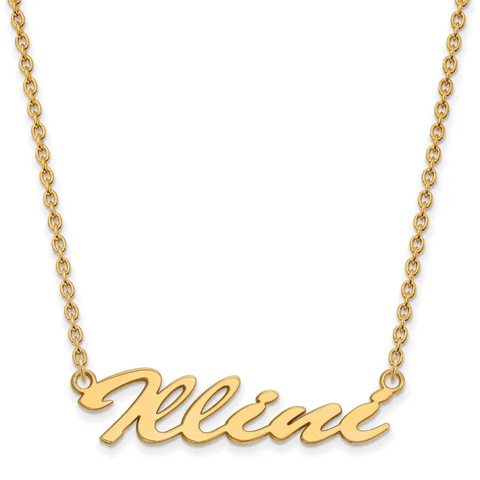 TreasureFineJewelers Sterling Silver Goldplated University of Illinois Medium Illini Script Pendant 18 inch Necklace Necklaces TreasureFineJewelers Sterling Silver Goldplated University of Illinois Medium Illini Script Pendant 18 inch Necklace Necklaces