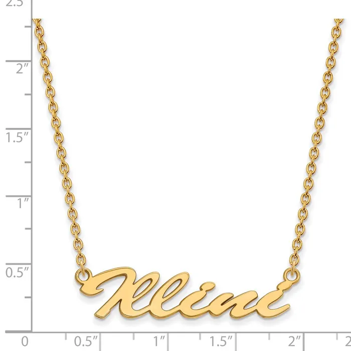 TreasureFineJewelers Sterling Silver Goldplated University of Illinois Medium Illini Script Pendant 18 inch Necklace Necklaces