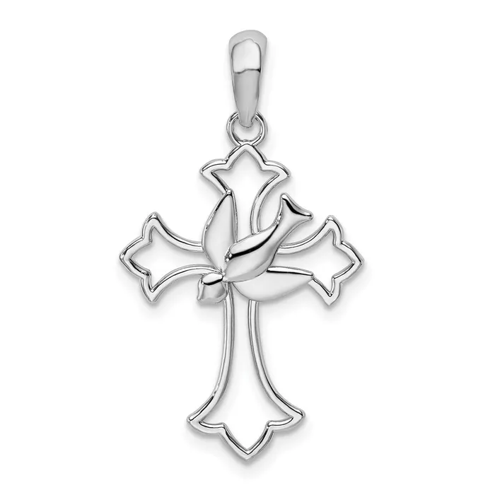 TreasureFineJewelers Sterling Silver Polished Cutout Fleur de Lis Cross wDove Pendant Necklaces TreasureFineJewelers Sterling Silver Polished Cutout Fleur de Lis Cross wDove Pendant Necklaces