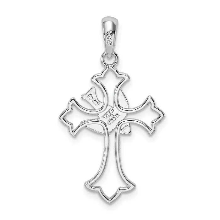 TreasureFineJewelers Sterling Silver Polished Cutout Fleur de Lis Cross wDove Pendant Necklaces