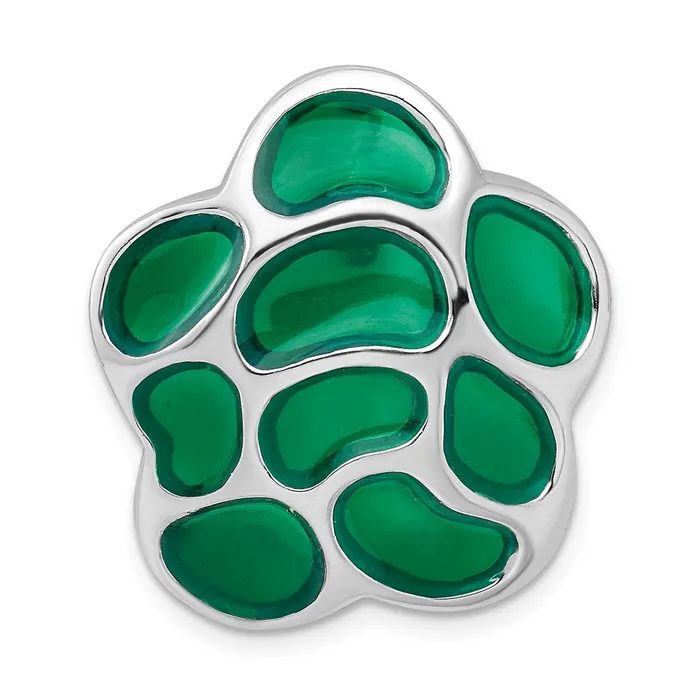 TreasureFineJewelers Sterling Silver Polished Enameled Cutout Green Flower Pendant Necklaces TreasureFineJewelers Sterling Silver Polished Enameled Cutout Green Flower Pendant Necklaces