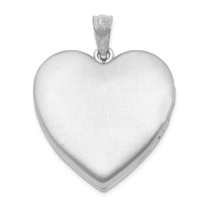 TreasureFineJewelers Sterling Silver RHplated 24mm Satin DC w Diamond Cross Heart Locket Necklaces