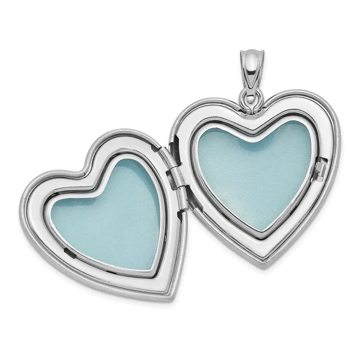 TreasureFineJewelers Sterling Silver RHplated 24mm Satin DC w Diamond Cross Heart Locket Necklaces