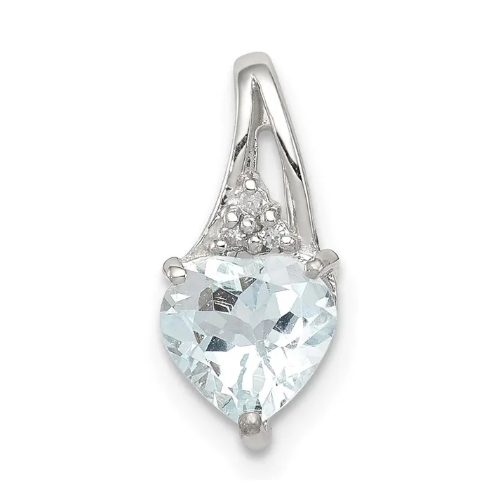 TreasureFineJewelers Sterling Silver Rhodium Plated Dia Aquamarine Heart Pendant Necklaces TreasureFineJewelers Sterling Silver Rhodium Plated Dia Aquamarine Heart Pendant Necklaces