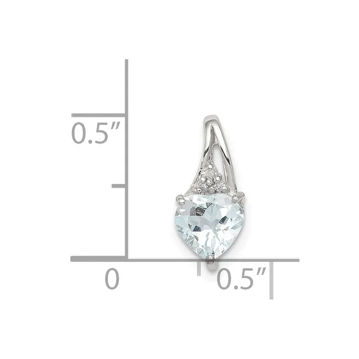 TreasureFineJewelers Sterling Silver Rhodium Plated Dia Aquamarine Heart Pendant Necklaces