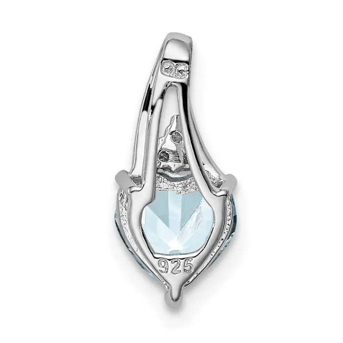 TreasureFineJewelers Sterling Silver Rhodium Plated Dia Aquamarine Heart Pendant Necklaces