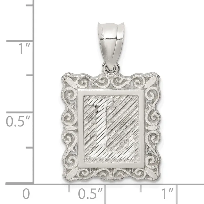 TreasureFineJewelers Sterling Silver Square Diamondcut Letter L Initial Pendant Necklaces