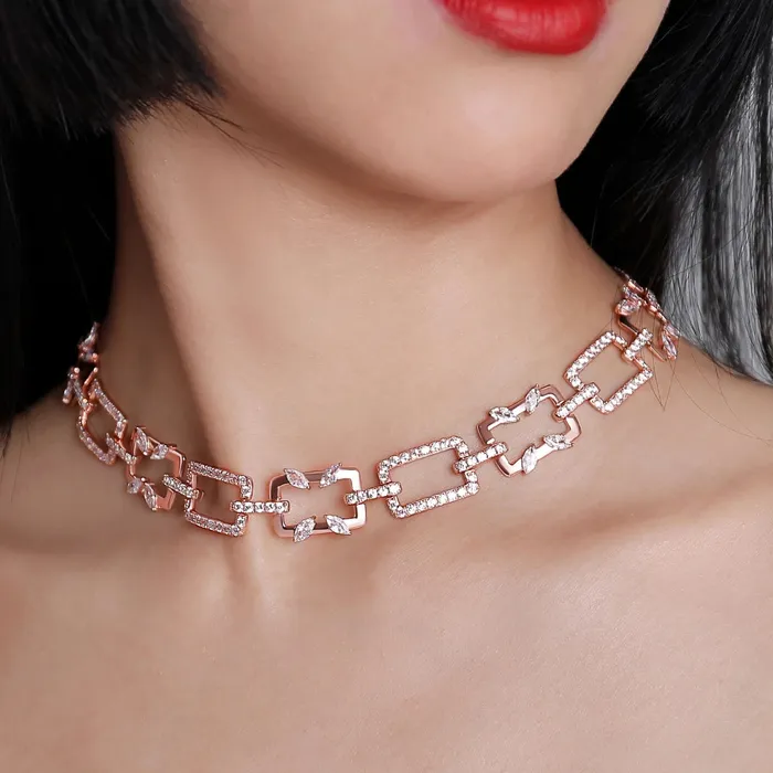 Trendolla Jewelry Necklaces Rectangular Chain Necklace Jasmine Breeze Collection Designed by Golnaz Niazmand