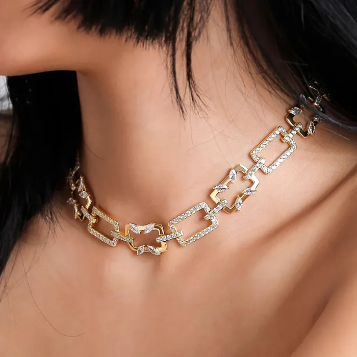 Trendolla Jewelry Necklaces Rectangular Chain Necklace Jasmine Breeze Collection Designed by Golnaz Niazmand