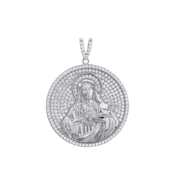 Trendolla Jewelry Necklaces Round Virgin Mary Medal Micropav Virgencita Necklace