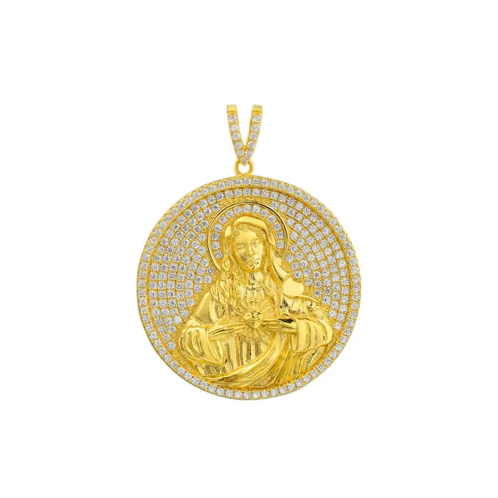 Trendolla Jewelry Necklaces Round Virgin Mary Medal Micropav Virgencita Necklace