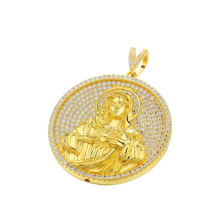 Trendolla Jewelry Necklaces Round Virgin Mary Medal Micropav Virgencita Necklace