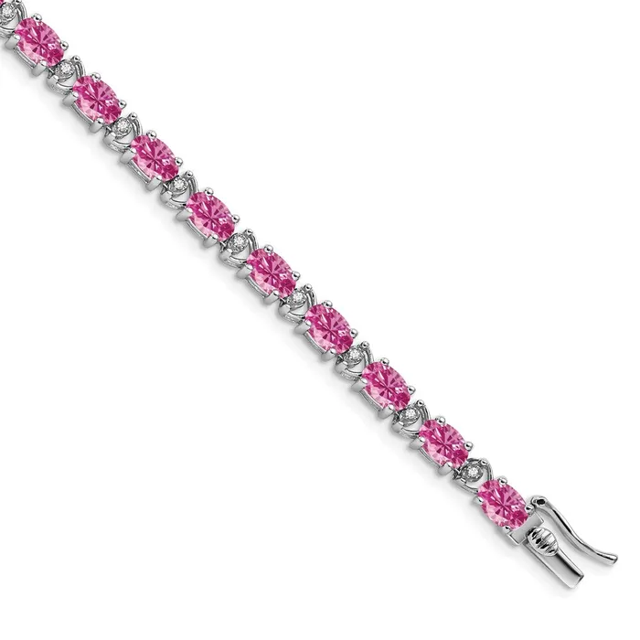 14k White Gold Oval Created Pink Sapphire and Diamond BraceletWBCBM7147CPS010WA WB Choice Jewelry Bracelets 14k White Gold Oval Created Pink Sapphire and Diamond BraceletWBCBM7147CPS010WA WB Choice Jewelry Bracelets