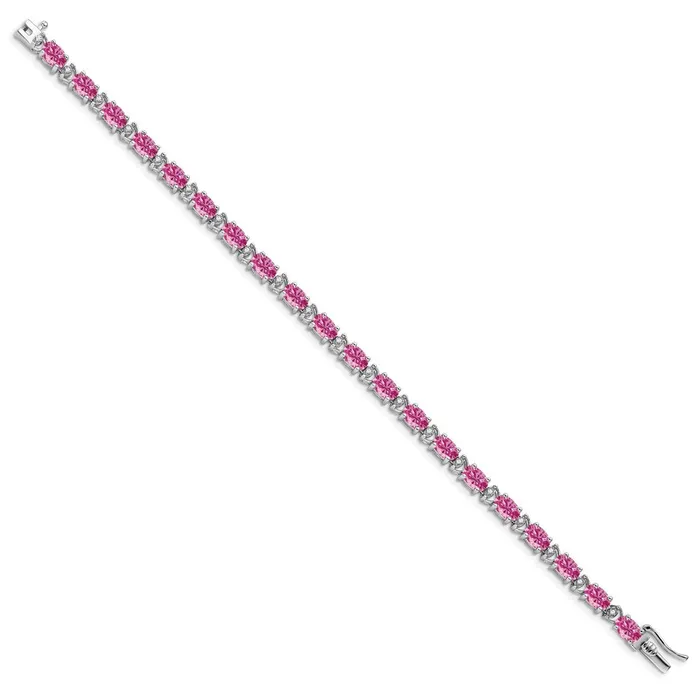 14k White Gold Oval Created Pink Sapphire and Diamond BraceletWBCBM7147CPS010WA WB Choice Jewelry Bracelets 14k White Gold Oval Created Pink Sapphire and Diamond BraceletWBCBM7147CPS010WA WB Choice Jewelry Bracelets