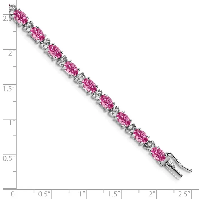 14k White Gold Oval Created Pink Sapphire and Diamond BraceletWBCBM7147CPS010WA WB Choice Jewelry Bracelets 14k White Gold Oval Created Pink Sapphire and Diamond BraceletWBCBM7147CPS010WA WB Choice Jewelry Bracelets