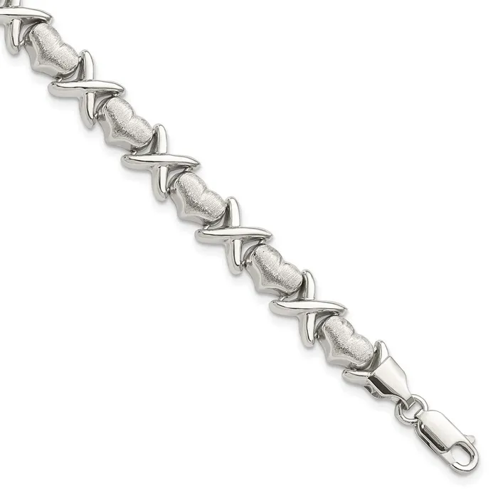 Bracelets Sterling Silver Polished and Satin X and Hearts BraceletWBCQG33118 WB Choice Jewelry Bracelets Sterling Silver Polished and Satin X and Hearts BraceletWBCQG33118 WB Choice Jewelry