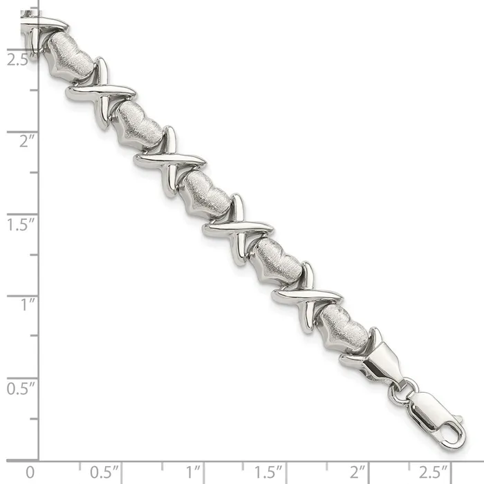 Bracelets Sterling Silver Polished and Satin X and Hearts BraceletWBCQG33118 WB Choice Jewelry Bracelets Sterling Silver Polished and Satin X and Hearts BraceletWBCQG33118 WB Choice Jewelry