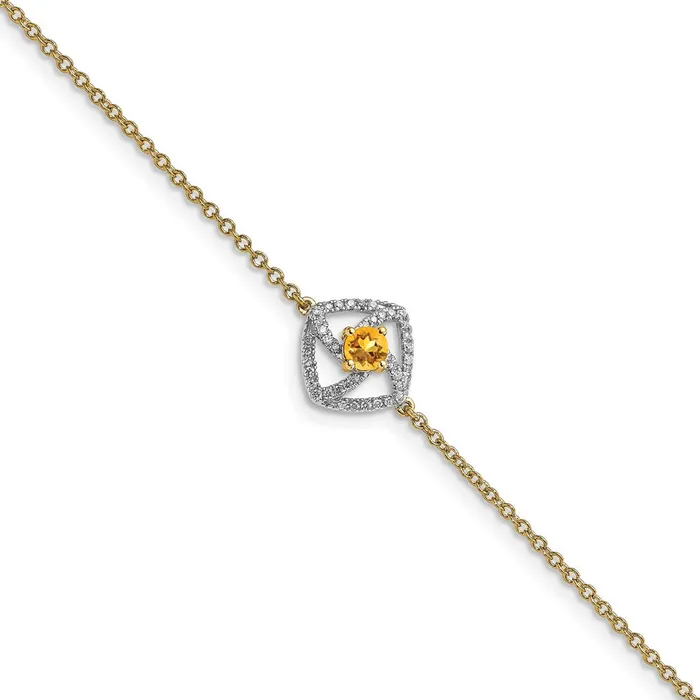 Bracelets WB Choice Jewelry 14k Polished Diamond and Citrine Squares 7in BraceletWBCBM6900CI014YA Bracelets WB Choice Jewelry 14k Polished Diamond and Citrine Squares 7in BraceletWBCBM6900CI014YA